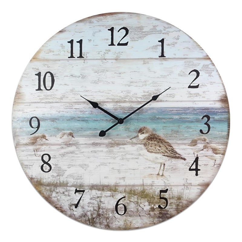Young's Inc Wood Sand Piper Wall Clock - Wall Clocks for Living Room Decor - Functional and Decorative Beach, Lake, and Farmhouse Wall Clock - 23" W x 23" H - Image 1